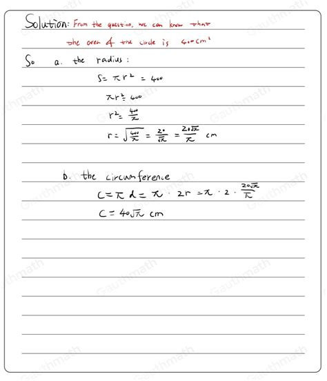 Solved The Area Of The Circle Shown Below Is Given To S F Geometry