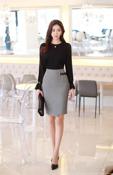 Circle Buckle Side Detail Wrap Style Pencil Skirt Korean Fashion Work Office Outfits Women