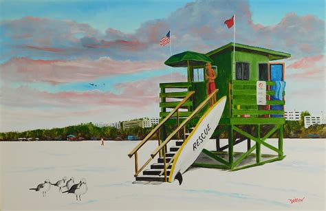 Scooter At The Magical Green Lifeguard Stand On Siesta Key Painting By