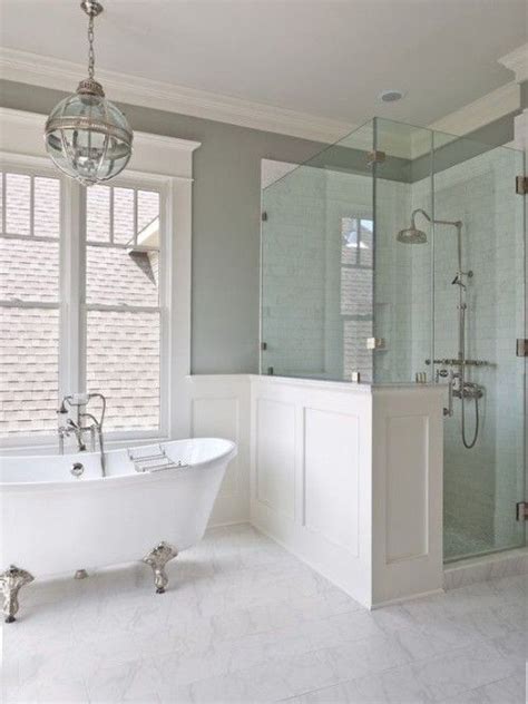 The wainscoting bathroom can be seen from the bathroom tub section. Wainscoting In Bathrooms: 25 Stylish Ideas - DigsDigs