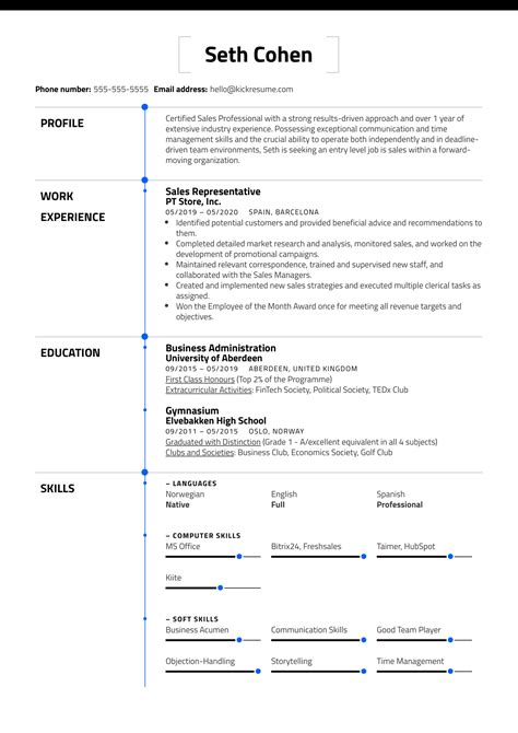 Free Entry Level Resume Example Kickresume