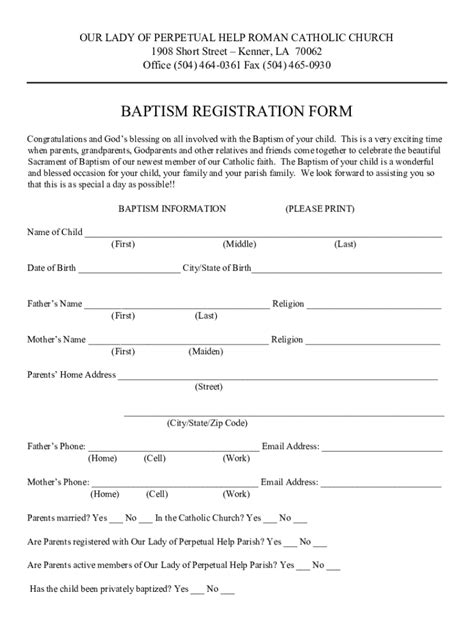 Fillable Online Baptism Registration Form Pdf 1 Fax Email Print