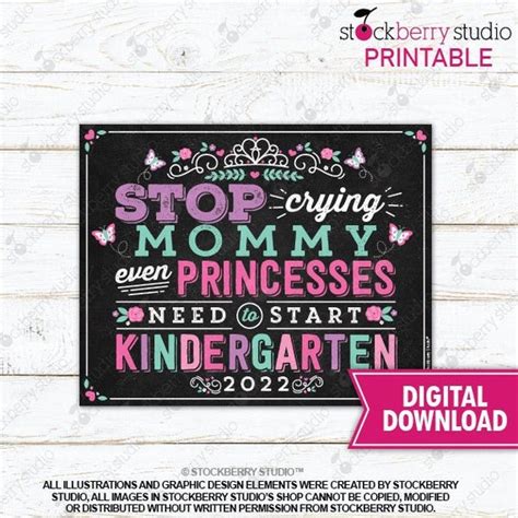 Princess Stop Crying Mom Sign Printable Girl First Day Of Etsy