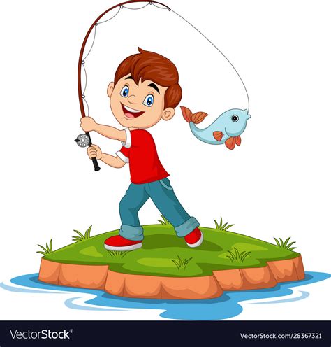 Cartoon Happy Boy Fishing Royalty Free Vector Image