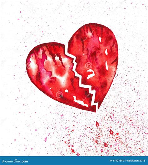 Broken Bleeding Heart With Splatter Watercolor Stock Illustration