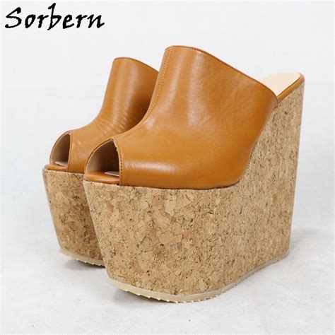 Sorbern Wedges Mules High Heel Shoes 20cm Crok Style Heels Slip On Sandal
