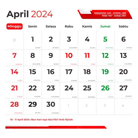 Kalender Bulan April 2024 Lengkap Dengan Tanggal Merah Untuk Hari Raya