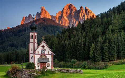 Photo Church Alps Italy Sankt Johann In Ranui Dolomites 1920x1200