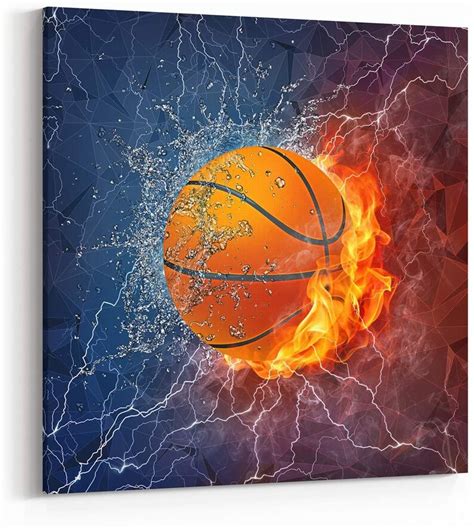 Basketball Canvas Wall Art Cool Sport Ball On Fire And Water Etsy