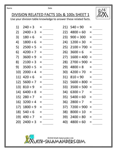 Math Printable Worksheets For 4th Grade | Math worksheets, Math