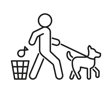 Clean waste in trash after dog, line icon. Pet owner throws bag with