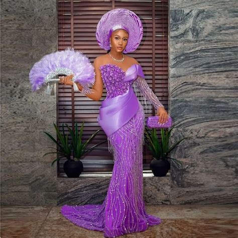 Luxury Beading Aso Ebi Style Prom Dresses Mermaid Long Purple Appliques