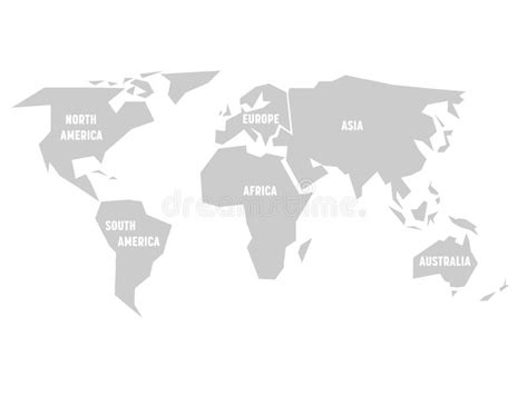 Simplified Grey Silhouette Of World Map Divided To Six Continents
