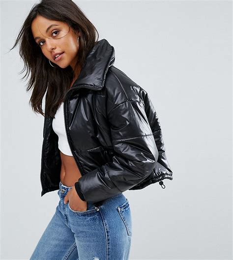 Missguided High Shine Cropped Padded Jacket Black Latest Fashion