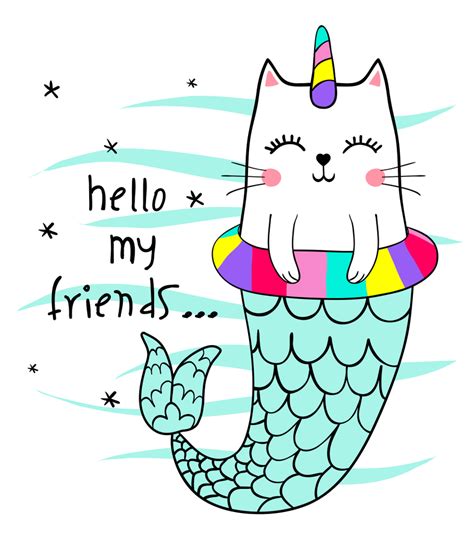 Cute Cat Mermaid Vector | Mermaid vector, Mermaid cat ...