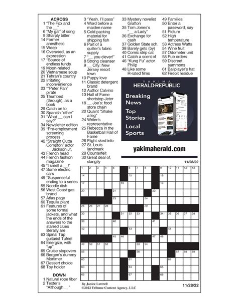 LA Times Crossword: Nov. 28, 2022 | Crosswords | yakimaherald.com