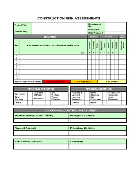 Risk Assessment Form For A Construction Project Riset