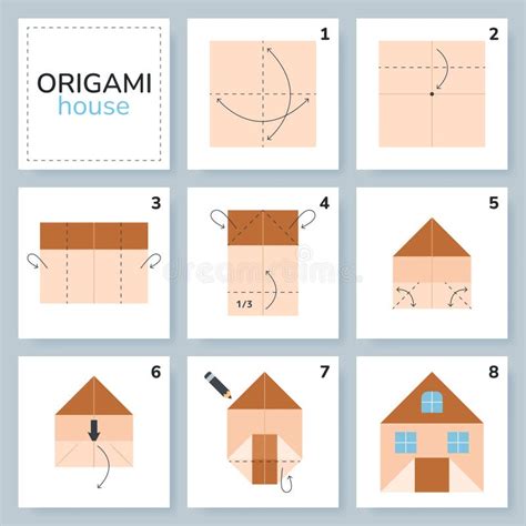 Step Step Instructions How To Make Origami House Stock Illustrations