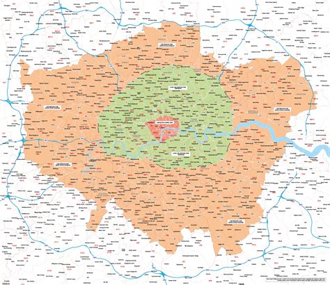 Map of postcodes plus London Low Emission Zone / DVS / ULEZ extension