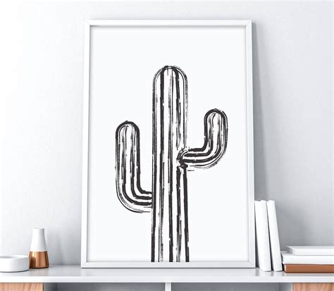 Minimalist Cactus Large Wall Art Instant Download Cactus Etsy