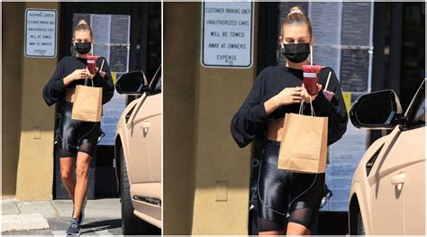 Hailey Bieber Continues To Flaunt Her Obsession For Cycling Shorts This Time In Her All Black