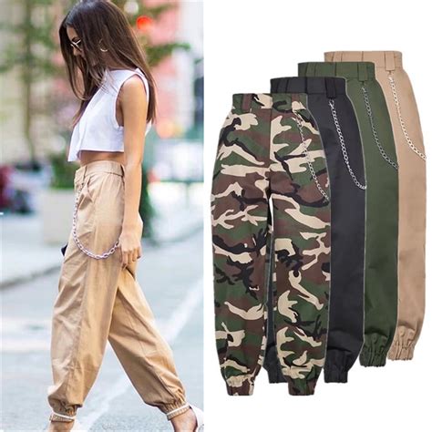luo sha 2018 women s camouflage pants hip hop pant for women camo pants solid green black khaki