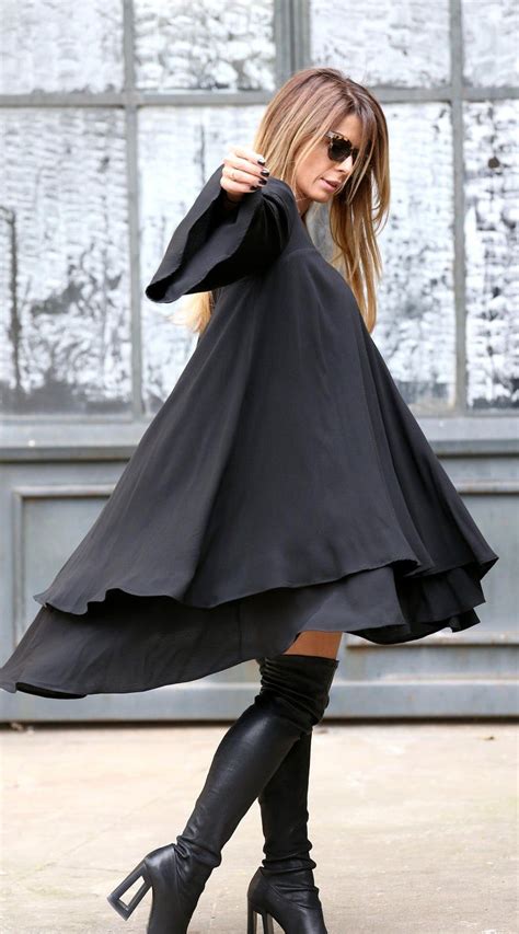 Women Black Dress Asymmetrical Dress Plus Size Dress