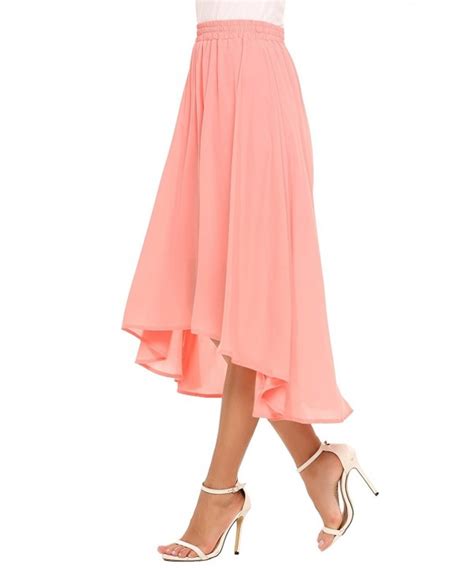 elastic waist summer chiffon skirt flowy high low skirt for women pink cr184tq4dgl