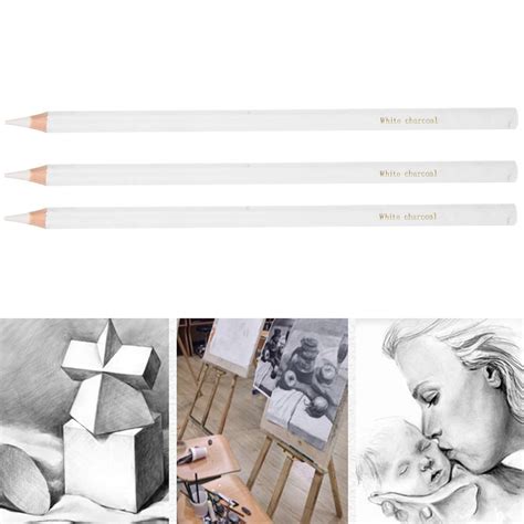 Ccdes 3pcs White Charcoal Pencil Professional Sketching Highlight Pen
