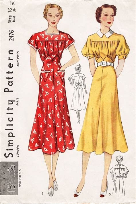 Vintage Sewing Pattern 1930s 30s Dress 2 Styles Puff Sleeves Etsy