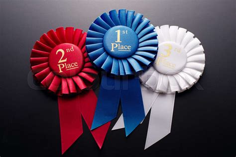 1st 2nd And 3rd Place Pleated Ribbon Rosettes Stock Image Colourbox