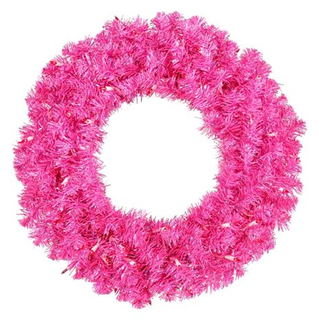 36 Pre Lit Sparkling Hot Pink Tinsel Artificial Christmas Wreath