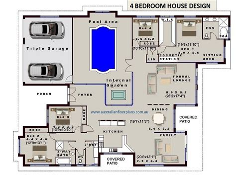 Internal Pool 4 Bedroom House Plans Full Concept Plans For Etsy