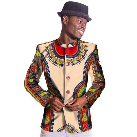 African Men Dashiki Angelina Single Brested Mandarin Collar Blazer Suit