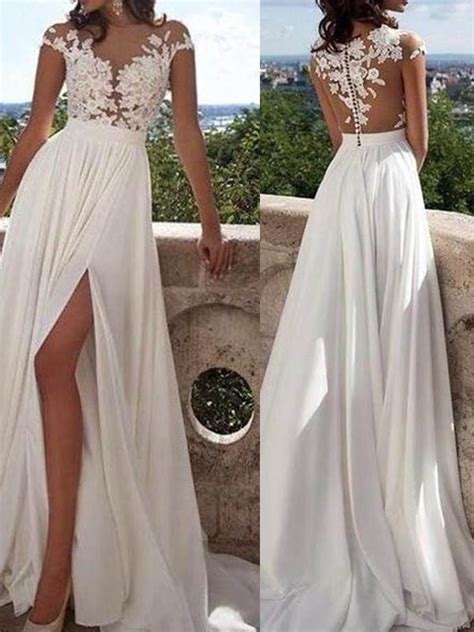 Long A Line Scoop Chiffon White Evening Dresses 2019 Ivory Prom