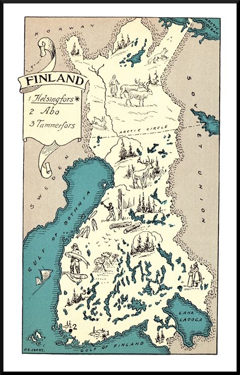 1930s Finland Picture Map Wall Art Print Of Finland Wall Etsy Canada