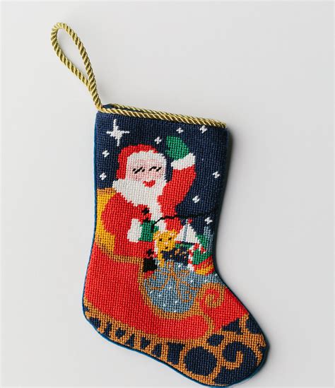 Bauble Stockings Sleigh Ride Santa Needlepoint Stocking Dillards