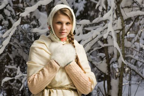 Russian Beautiful Girl In The Winter Forest Stock Image Image Of Scene Attractive 33475575
