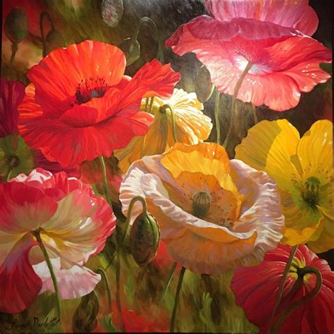 Poppy Baroque 48x48 Original Oil On Canvas By Leon Roulette Of