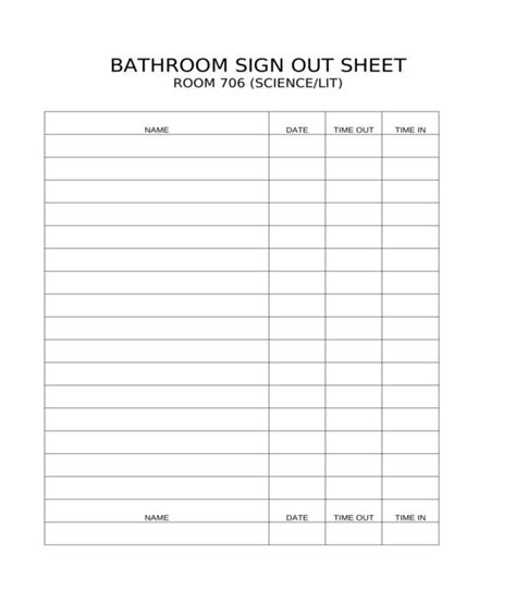 Free Bathroom Sign Out Sheet Samples Pdf Ms Word Google Docs