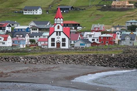 The Town Of Sandavágur Lies On The South Coast Of The Faroese Island Of
