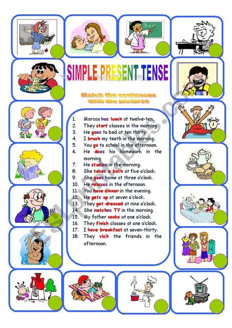 Daily Routines Simple Present Tense Matching Esl Worksheet By 198