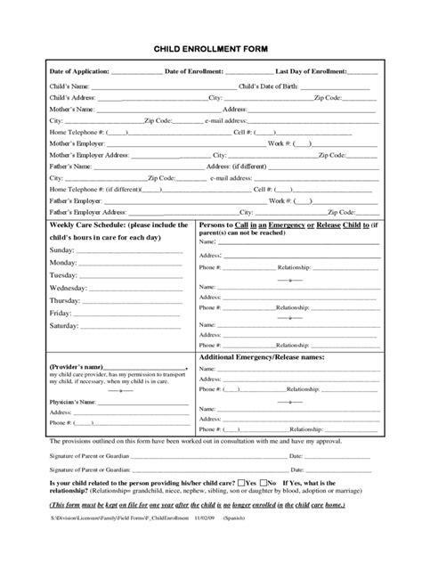 2022 Child Care Enrollment Form Fillable Printable Pdf And Forms