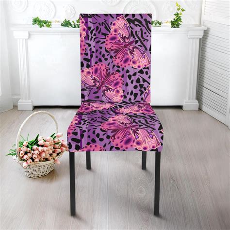 Purple Butterfly Leopard Dining Chair Slipcover Jorjune