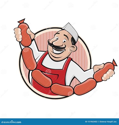 Cartoon Sign Of A Butcher With Sausages Stock Vector Illustration Of