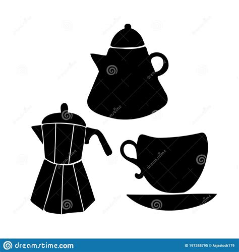 Isolated Vector Black And White Set Of Silhouettes Of Kitchen Supplies