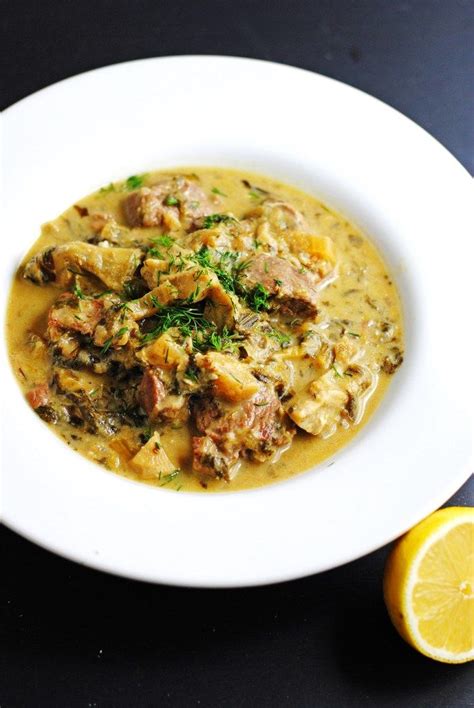 Lamb Fricassee With Artichokes White Plate Blank Slate Hearty Stews