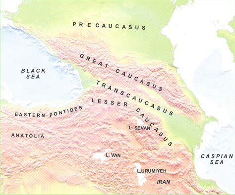 Physical Map Middle East Caucasus Mountains