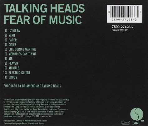 Classic Rock Covers Database Talking Heads Fear Of Music 1979