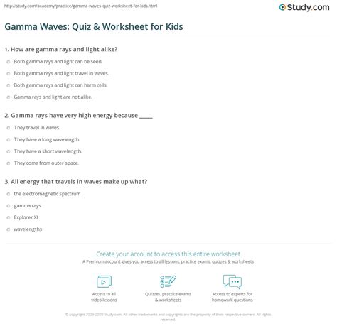 Gamma Waves Quiz And Worksheet For Kids